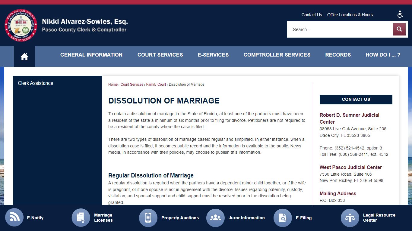 Dissolution of Marriage | Pasco County Clerk, FL - PASCOCLERK.COM